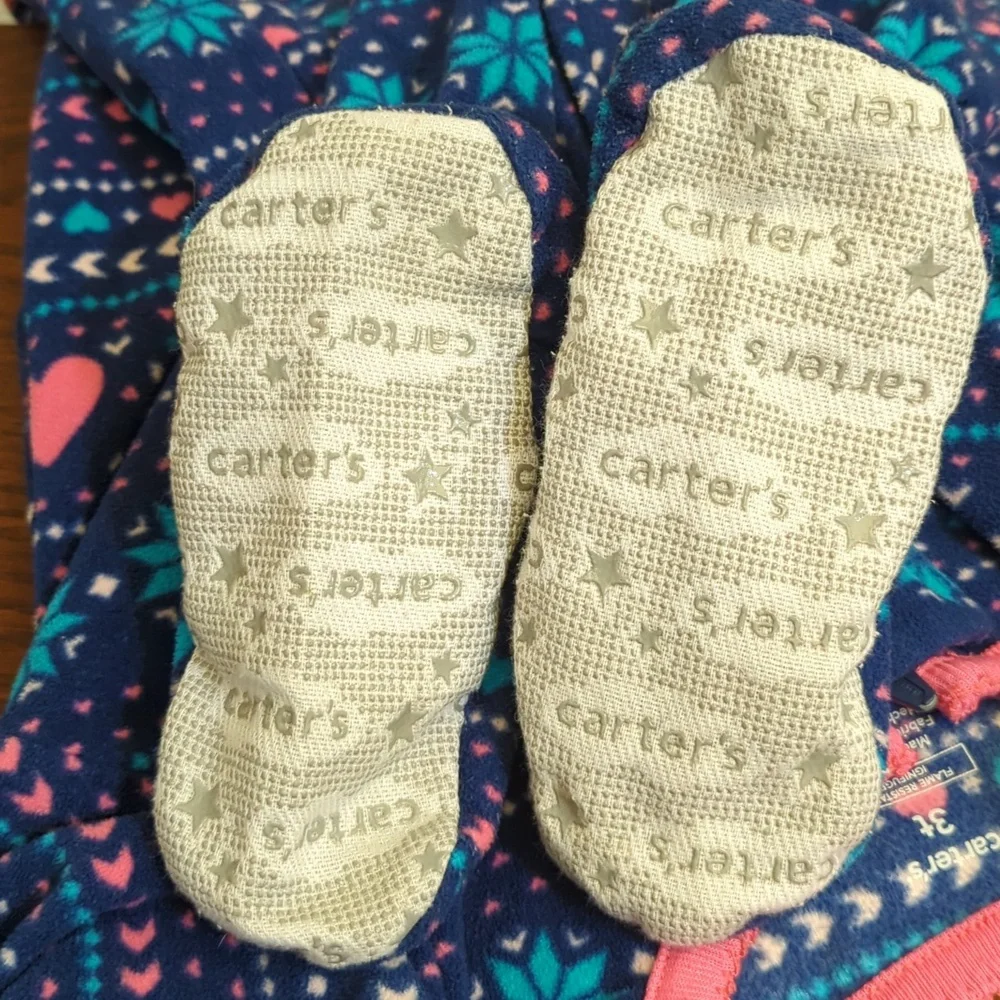 3/$20🌟 Carter's Girls Fair Isle Fleece Long-Sleeve Loose Fit Footed Pajamas 3T